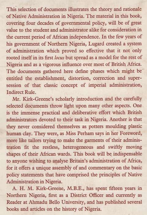 Principles of Native Administration in Nigeria. Selected Documents,  - Kirk-Greene, A. H. M.