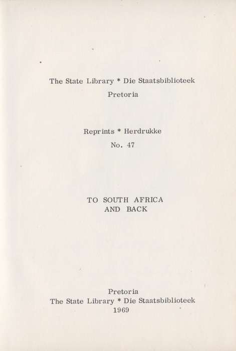 To South Africa and Back: Being the narritive of a journey through C - Finch, John