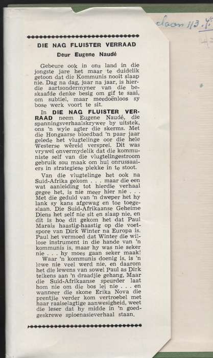 Die Nag Fluister Verraad - Naude, Eugene