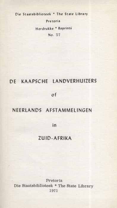 Kaapsche Landverhuizers of Neerlands Afstammelingen in Zuid-Afrika - Lauts