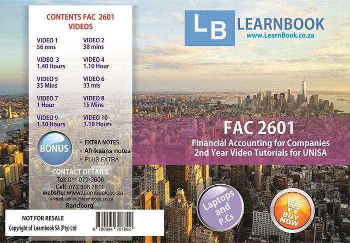 FAC 2601 UNISA SECOND YEAR FINANCIAL ACC - TUTORIAL-DVD
