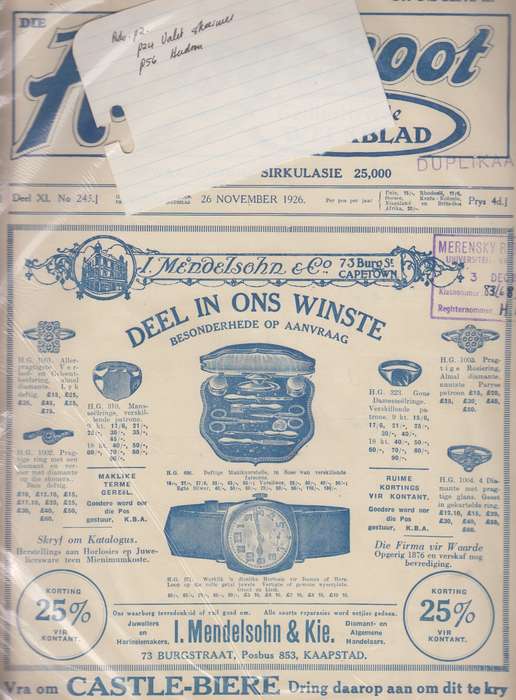 Die huisgenoot 26 November 1926 SECONDHAND - Huisgenoot