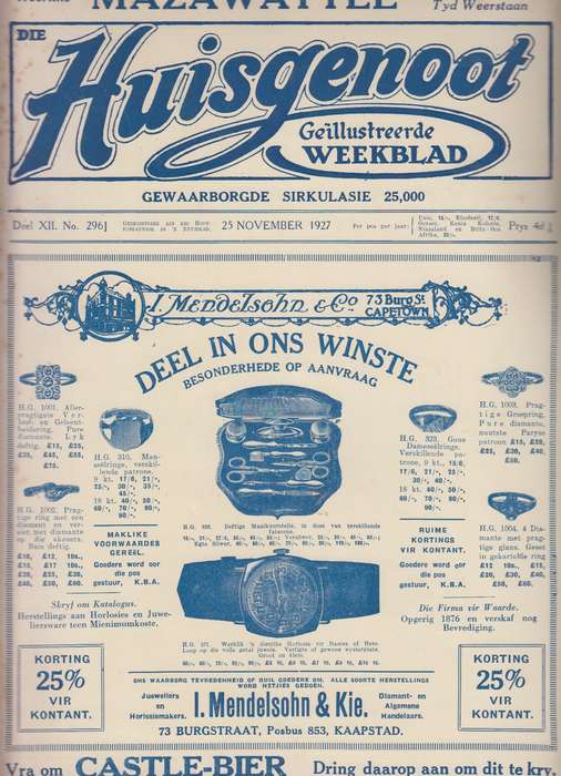 Die Huisgenoot heerlike Mazawattee 25 November 1927 SECONDHAND - Huisgenoot
