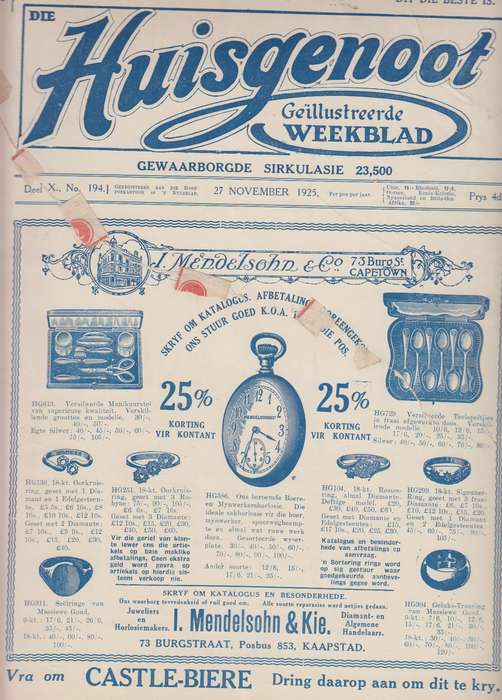 Die huisgenoot Deel X No 194 27 November 1925 SECONDHAND - Huisgenoot