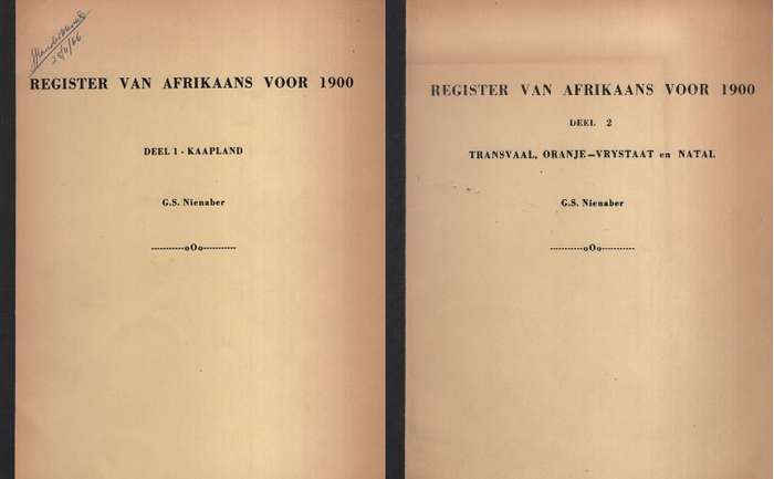 REGISTER VAN AFRIKAANS VOOR 1900 TWO DELE SECONDHAND - NIENABER,G