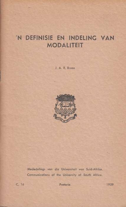 N difinisie en indeling van modaliteit SECONDHAND - J.A.R.Broos