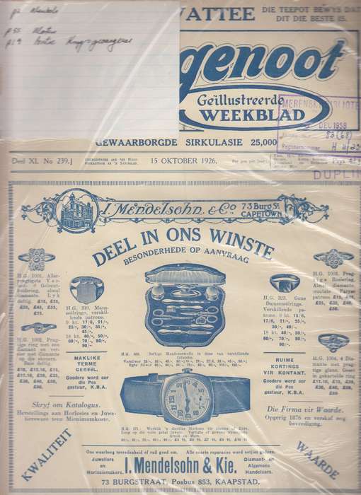 Die huisgenoot Deel XI No 239 15 Oktober 1926 SECONDHAND - Huisgenoot