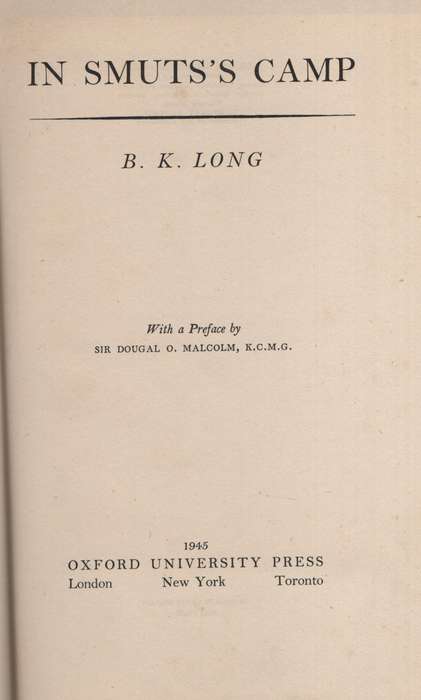 In Smuts Camp - Long, B. K.
