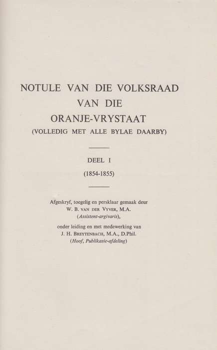 Suid-Afrikaanse Argiefstukke Oranje-Vrystaat No. 1 / South African A - Van der Vyver, W. B.; Breyte