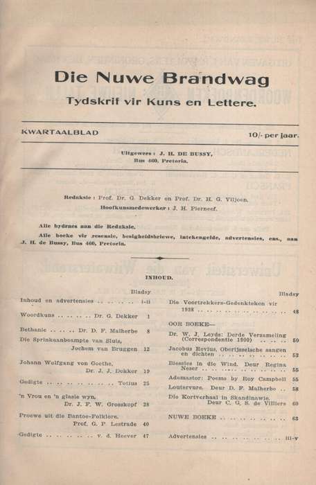 Die Nuwe Brandwag: Tydskrif vir Kuns en Lettere. Deel IV, 1932 - VERSKEIE