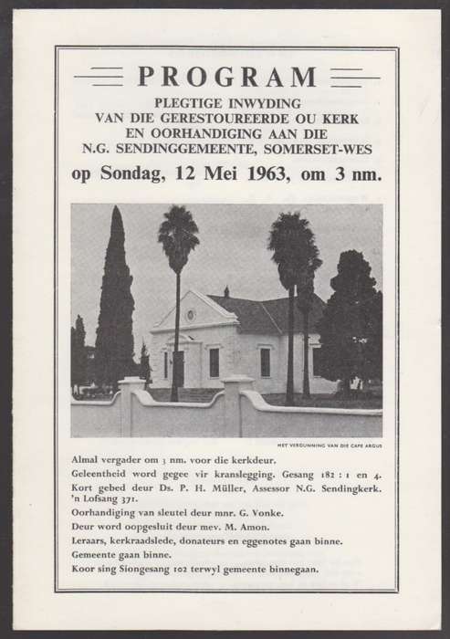 Plegtige Inwyding van die Gerestoureerde Ou Kerk en Oorhandiging aan - Anon