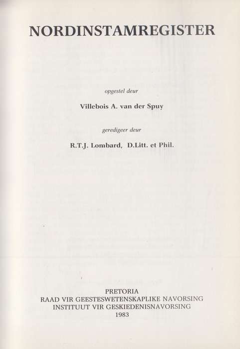 Nordinstamregisters - Van der Spuy, Villebois A.