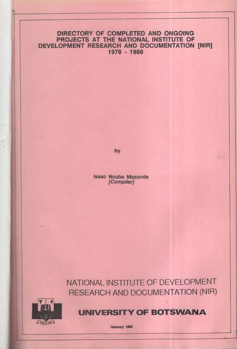 Directory of Completed and Ongoing Projects at the National Institut - Mazonde, Isaac Ncube
