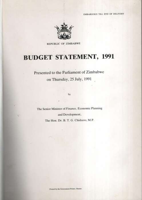 Republic of Zimbabwe Budget Statement, 1991 - Chidzero, B. T. G.