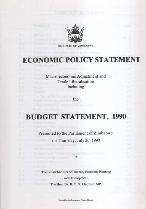 Economic Policy Statement: Macro-economic Adjustment and Trade Liber - Chidzero, B. T. G.