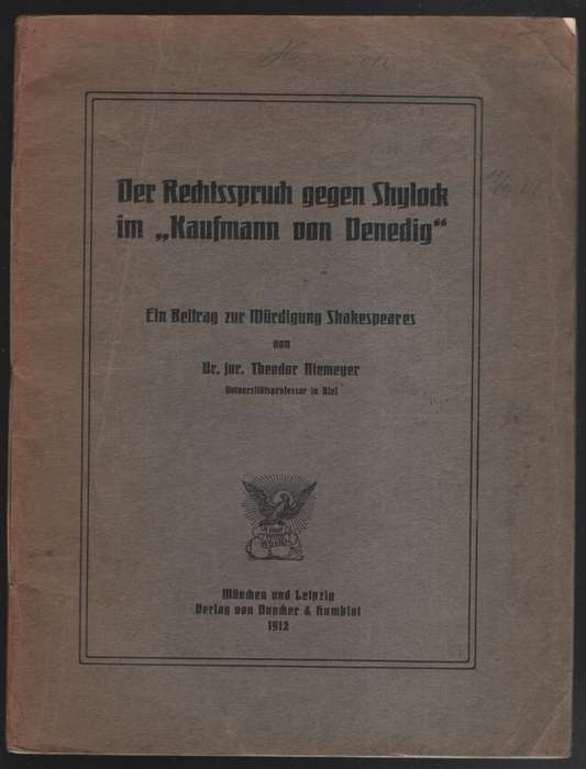 Der Rechtssprach gegen Shylock im Kaufmann von Denedig - Niemeyer, Theodor