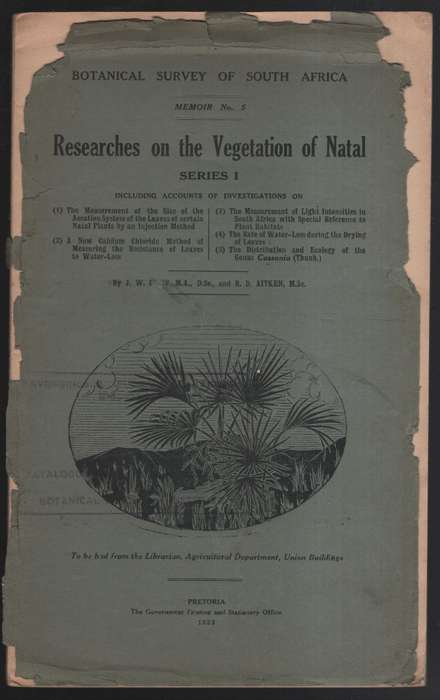 Researches on the Vegetation of Natal. Botanical Survey of South Afr - Bews, J. W.; Aitken, R. D.