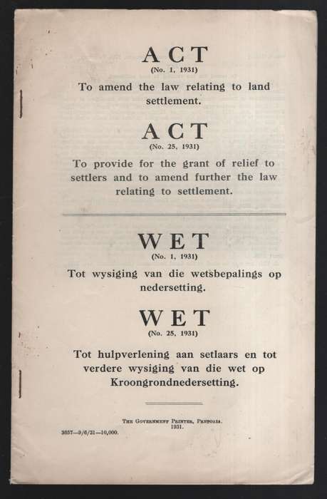 Act (No. 1, 1931) To amend the law relating to land settlement. Act  - Anon