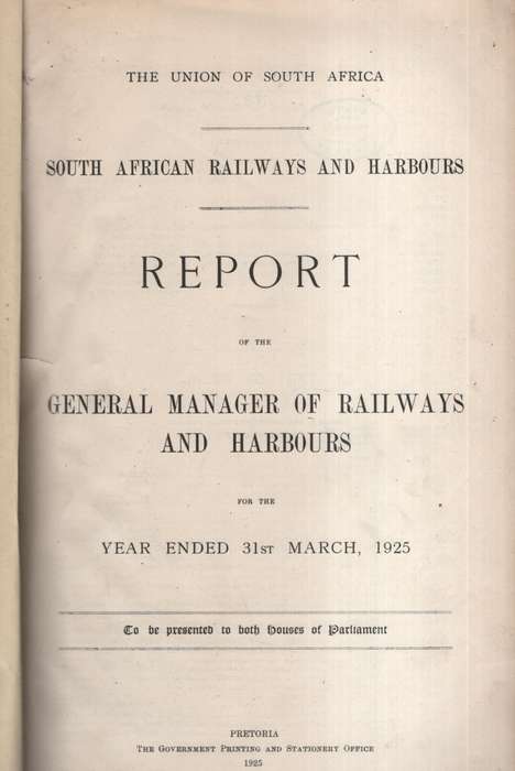 Report of the General Manager of Railways and Harbours for the Year  - Various - HTFX62841