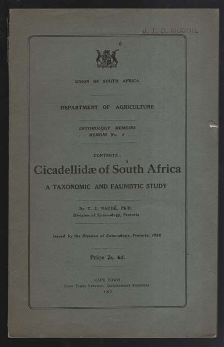 Cicadellidae of South Africa: A Taxonomic and Faunistic Study. Entom - Naude, T. J.