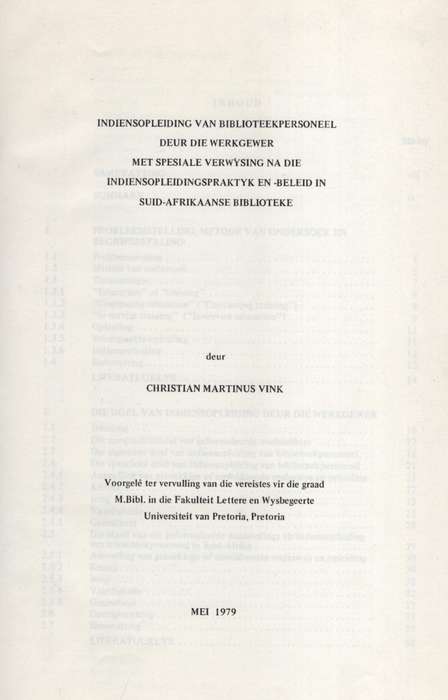 Indiensopleiding van Biblioteekpersoneel deur die Werkgewer met Spes - Vink, Christian Martinus