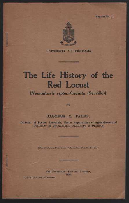 The Life History of the Red Locust [Nomadacris septemfasciata (Servi - Faure, Jacobus C.