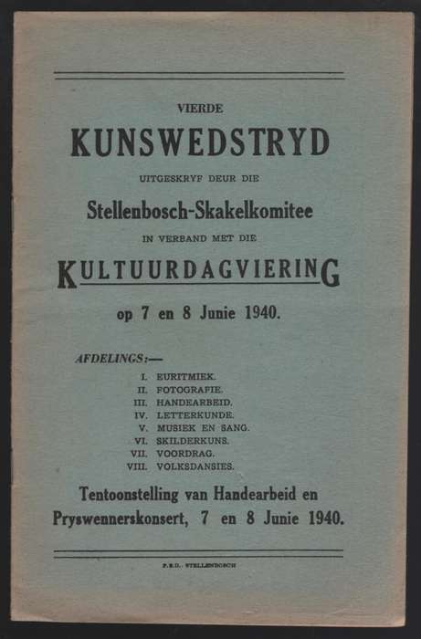 Vierde Kunswedstryd Uitgeskryf deur die Stellenbosch-Skakelkomitee i - Stellenbosch-Skakelkomitee