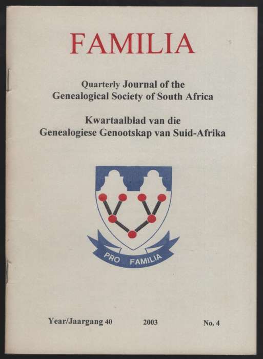 Familia. Year 40, 2003, No. 4 - Du Preez, Thys (ed)