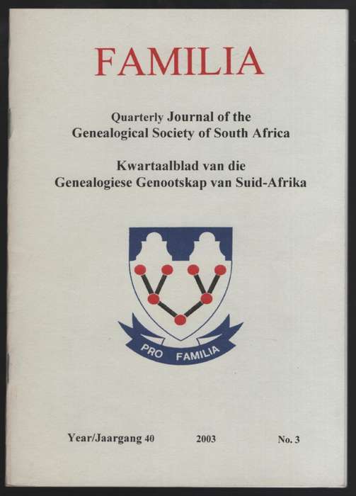 Familia. Year 40, 2003, No. 3 - Du Preez, Thys (ed)
