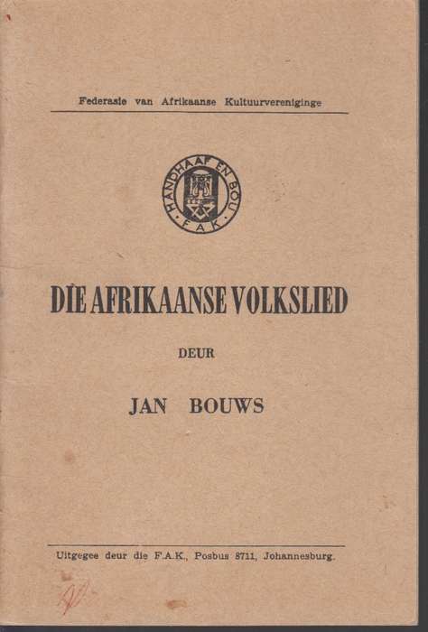 AFRIKAANSE VOLKSLIED SECONDHAND - BOUWS,J