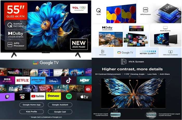 TCL P7K-UK 55Inch QLED Direct LED 4K HDR Smart Google TV