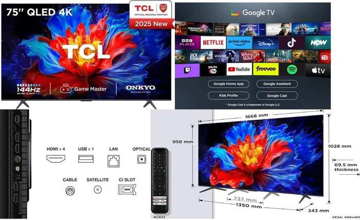 TCL P8K-UK 4K 75 Inch QLED HDR Smart TV