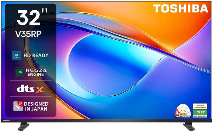 The Toshiba 32V35RP is a 32-inch HD Ready Smart LED TV featuring a 1366 x 768 resolution with Dir...