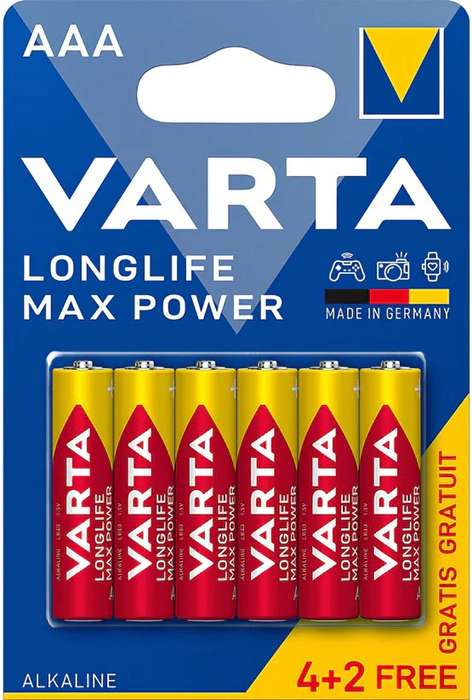 Varta Long life Max Power Alkaline AAA batteries 6 Pack