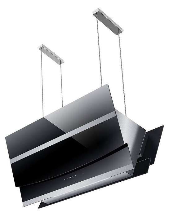 Falco 90Cm Island V-Shape Black Glass Extractor Fan AR-90-826