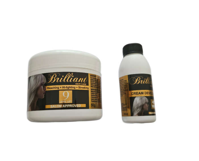 Brilliant Hair Bleach Combo/Highlight Kit - Salon Approved - 9 level Lift Bleach Powder Combo