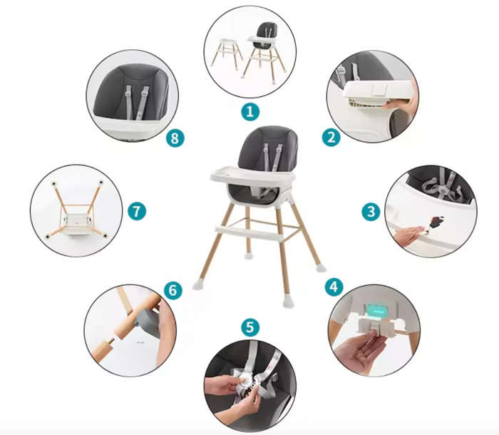 AdaptaGrow 4-in-1 Beige High Chair with Wood Grain