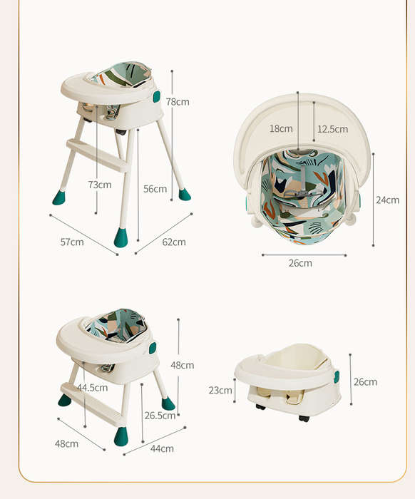BabyWombWorld 3-in-1 Beige Convertible Baby High Chair with Wheels (Demo)