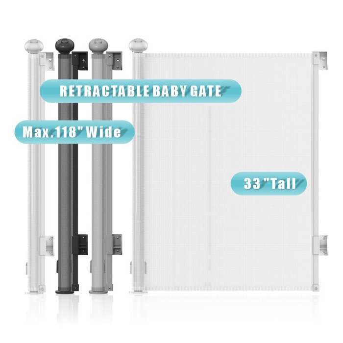 Retractable Safety Gate for Child Baby or Pets (Grey)