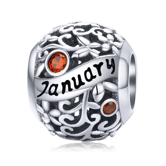 Silver Round Bead Birthstone Charm
