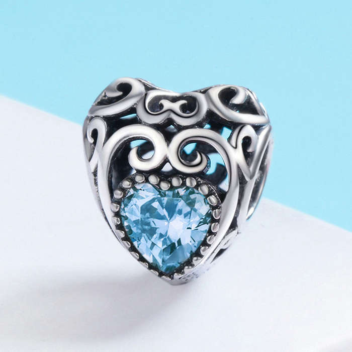 Silver Heart Shape Birthstone Charm