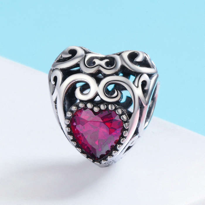 Silver Heart Shape Birthstone Charm