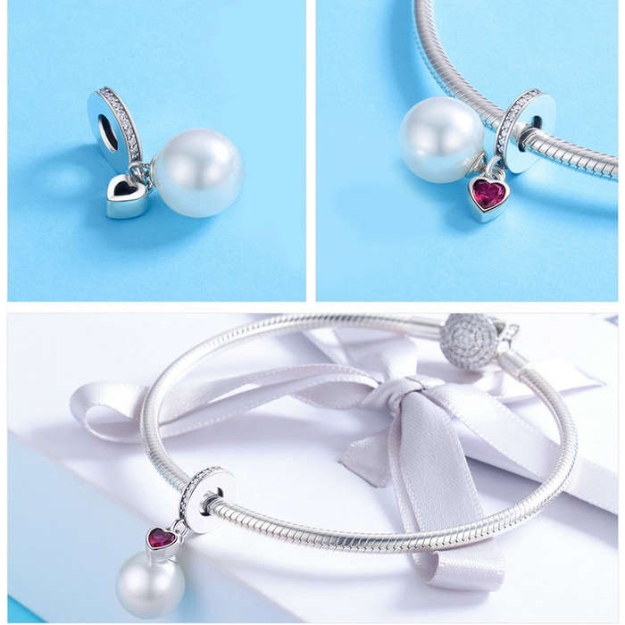Pearl And Pink Heart Dangle Charm