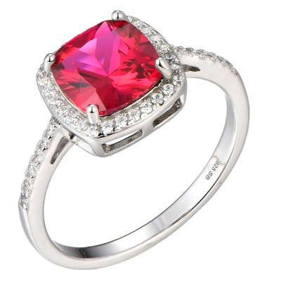 New Cushion Cut Cubic Zirconia Halo Silver Ring
