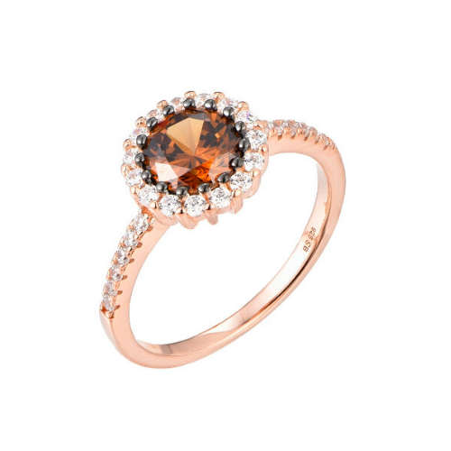 Sterling Silver Halo Brown Coffee Cubic Zirconia Ring