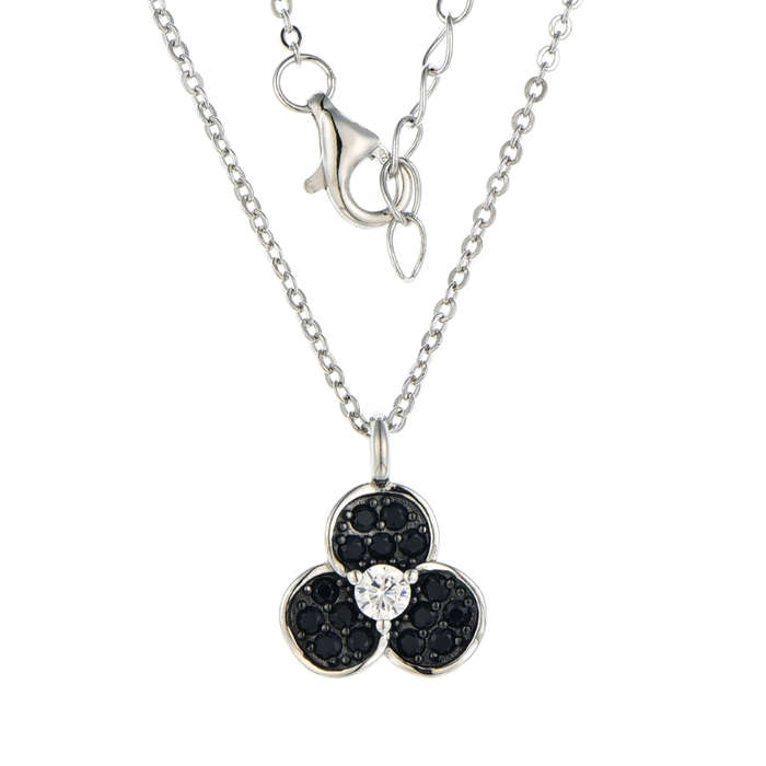 Silver Cubic Zirconia 3 Leave Flower Pendant And Chain