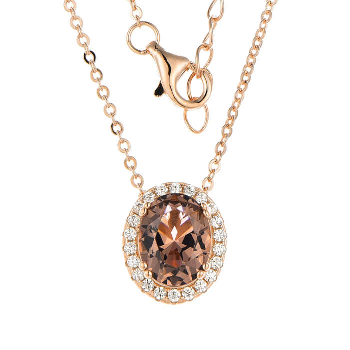 Silver Oval Created Colour Cubic Halo Necklace