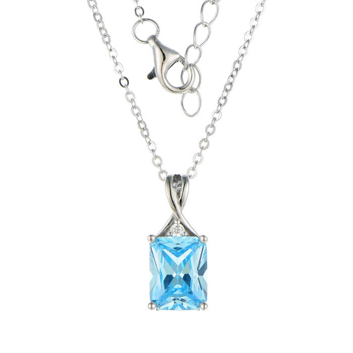 Silver Emerald Cut Coloured Cubic Necklace