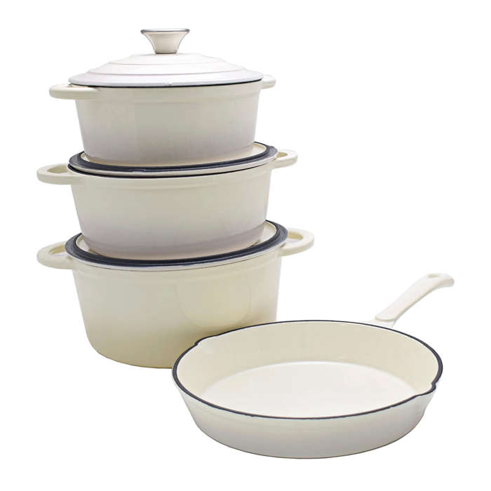 Delica 7 Piece Authentic Cast Iron Dutch Oven Cookware Pot Set - Ivory