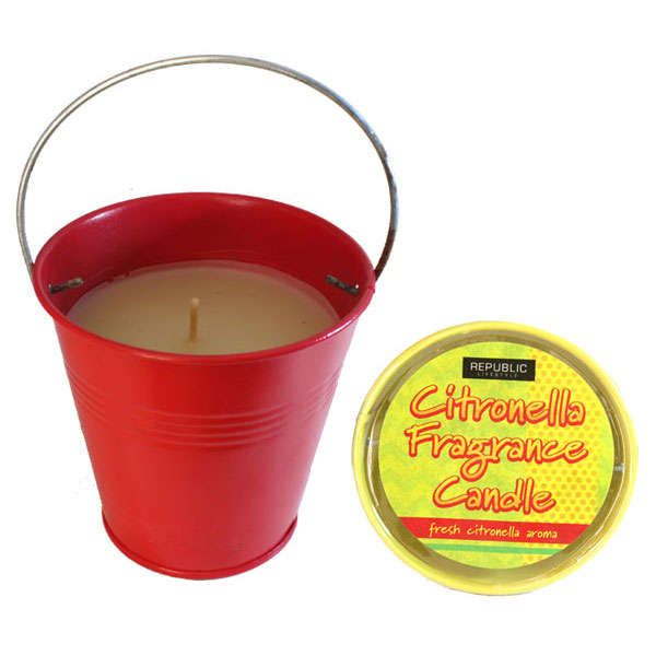 Citronella Mosquito / Insect Repellant Candle in Metal Bucket - 250g - Red
